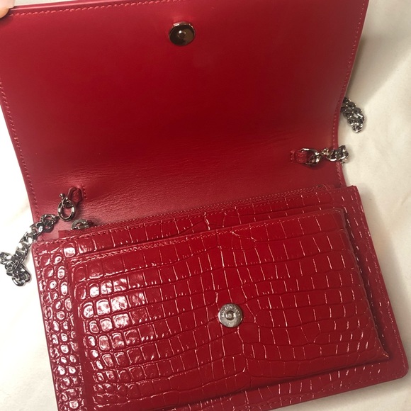 YSL Saint-Laurent Sunset Wallet on Chain Red Croc - Picture 5 of 10